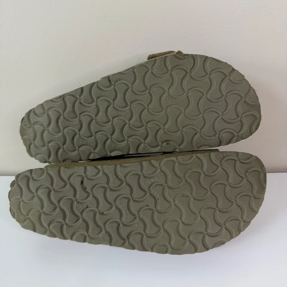 Birkenstock Arizona Women 38N Vegan Olive Double Strap Buckle Slides Boho